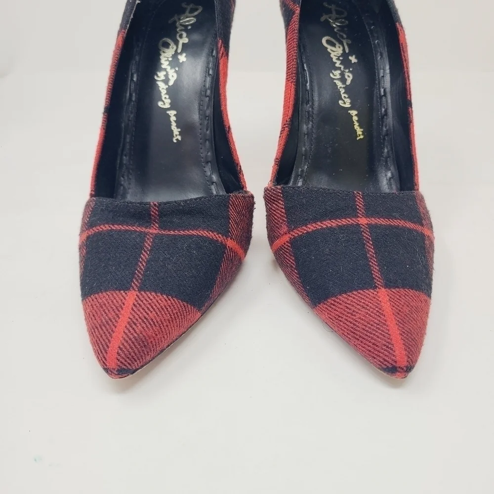 Alice & Olivia | Chic Red and Black Plaid Pattern Heels (Italian Size 39.5)